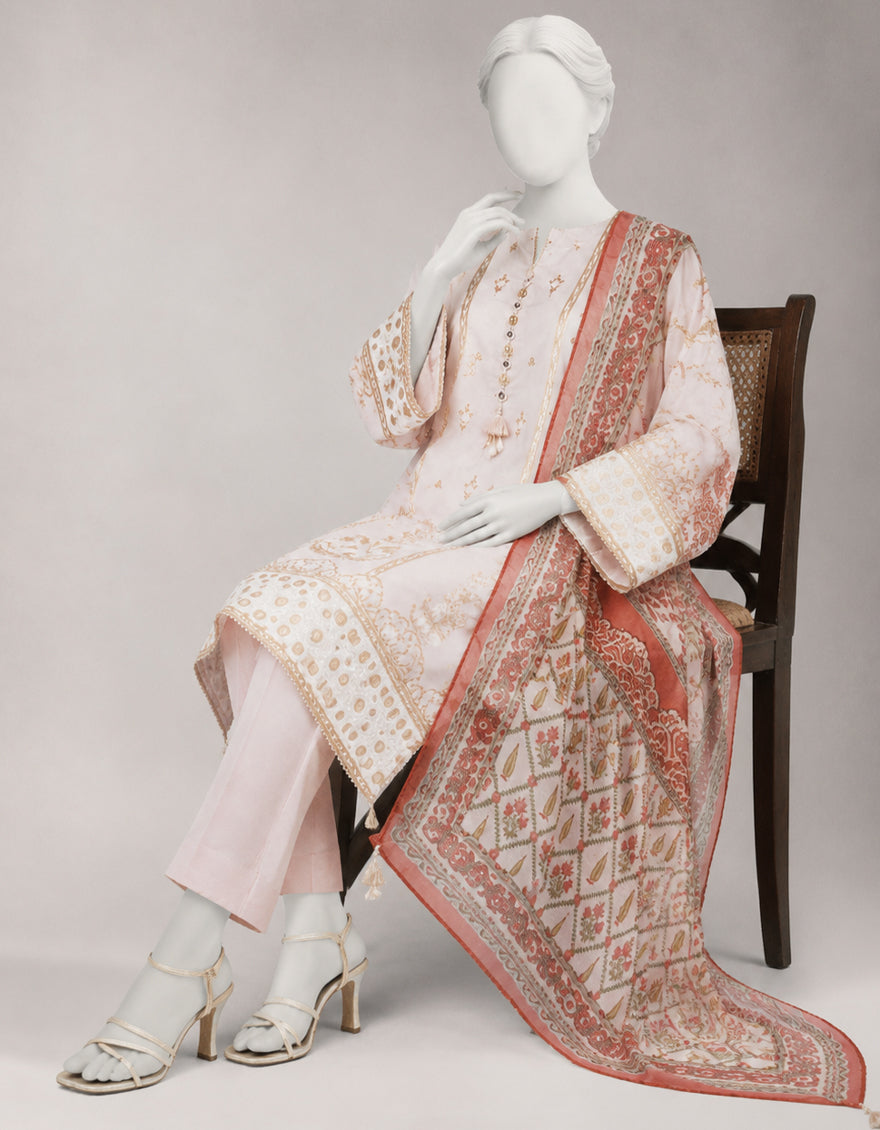 Jacquard Pink Unstitched Suit - J. Junaid Jamshed