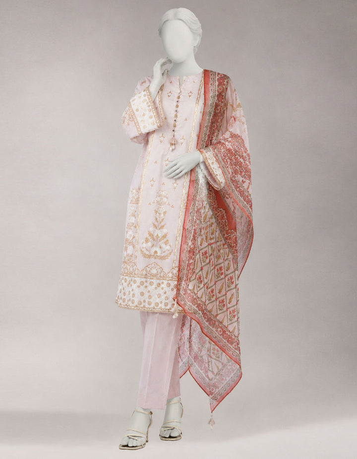 Jacquard Pink Unstitched Suit - J. Junaid Jamshed