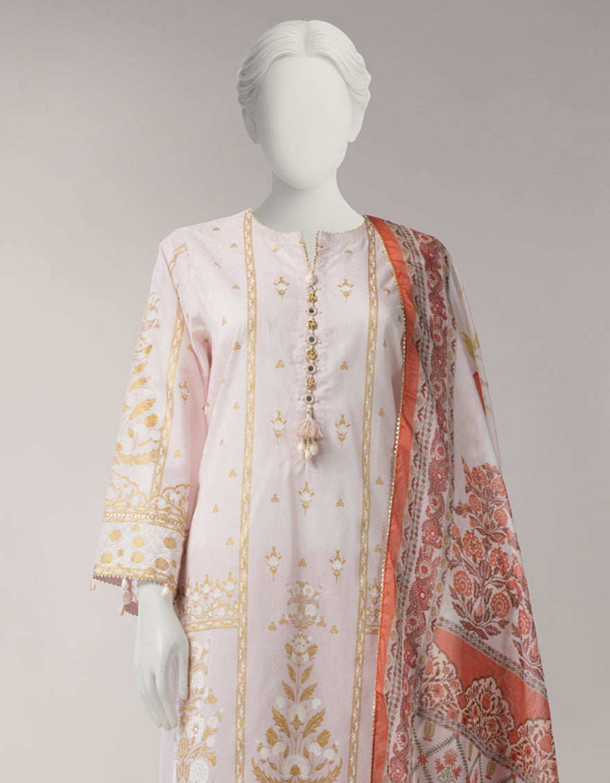 Jacquard Pink Unstitched Suit - J. Junaid Jamshed