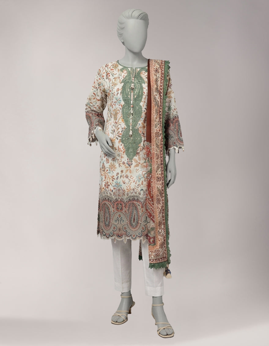 Lawn Multicolor Unstitched Suit - J. Junaid Jamshed