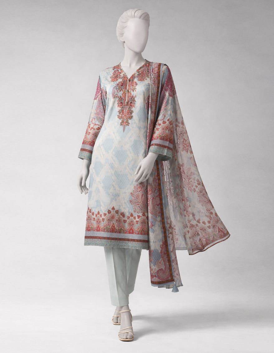 Lawn Multicolor Unstitched Suit - J. Junaid Jamshed