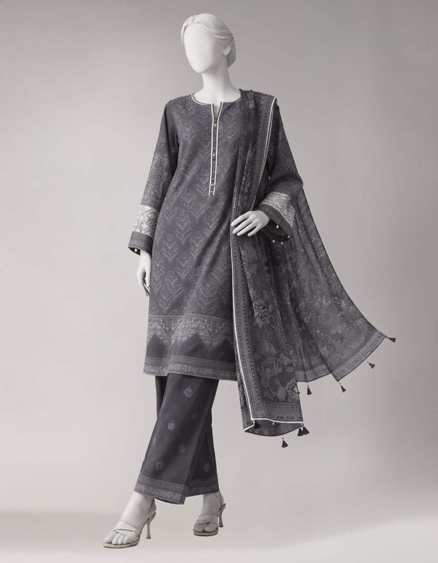 Lawn Grey Unstitched Suit - J. Junaid Jamshed