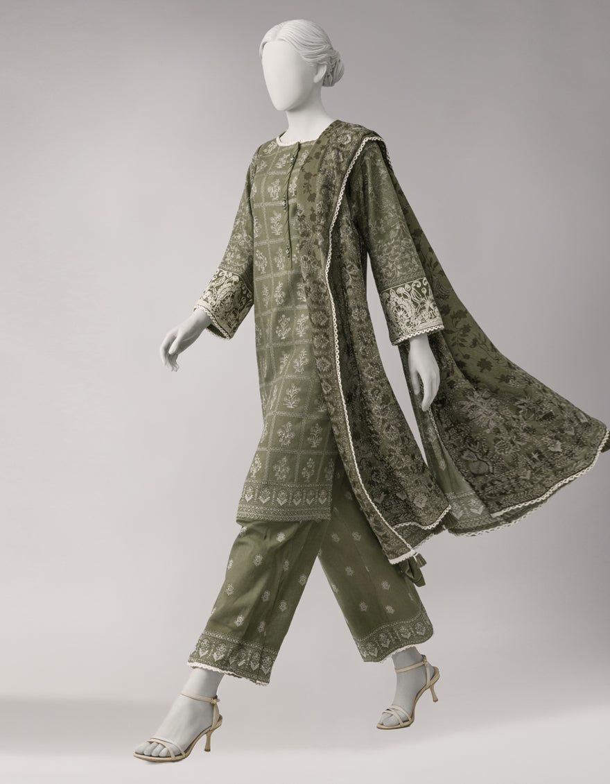 Lawn Green Unstitched Suit - J. Junaid Jamshed