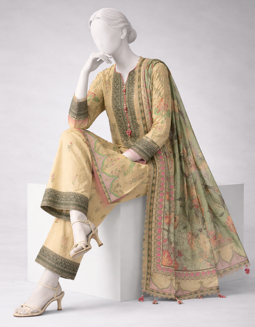 Lawn Multicolor Unstitched Suit - J. Junaid Jamshed