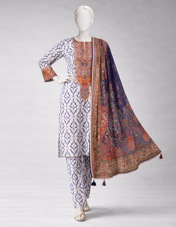 Lawn Multicolor Unstitched Suit - J. Junaid Jamshed