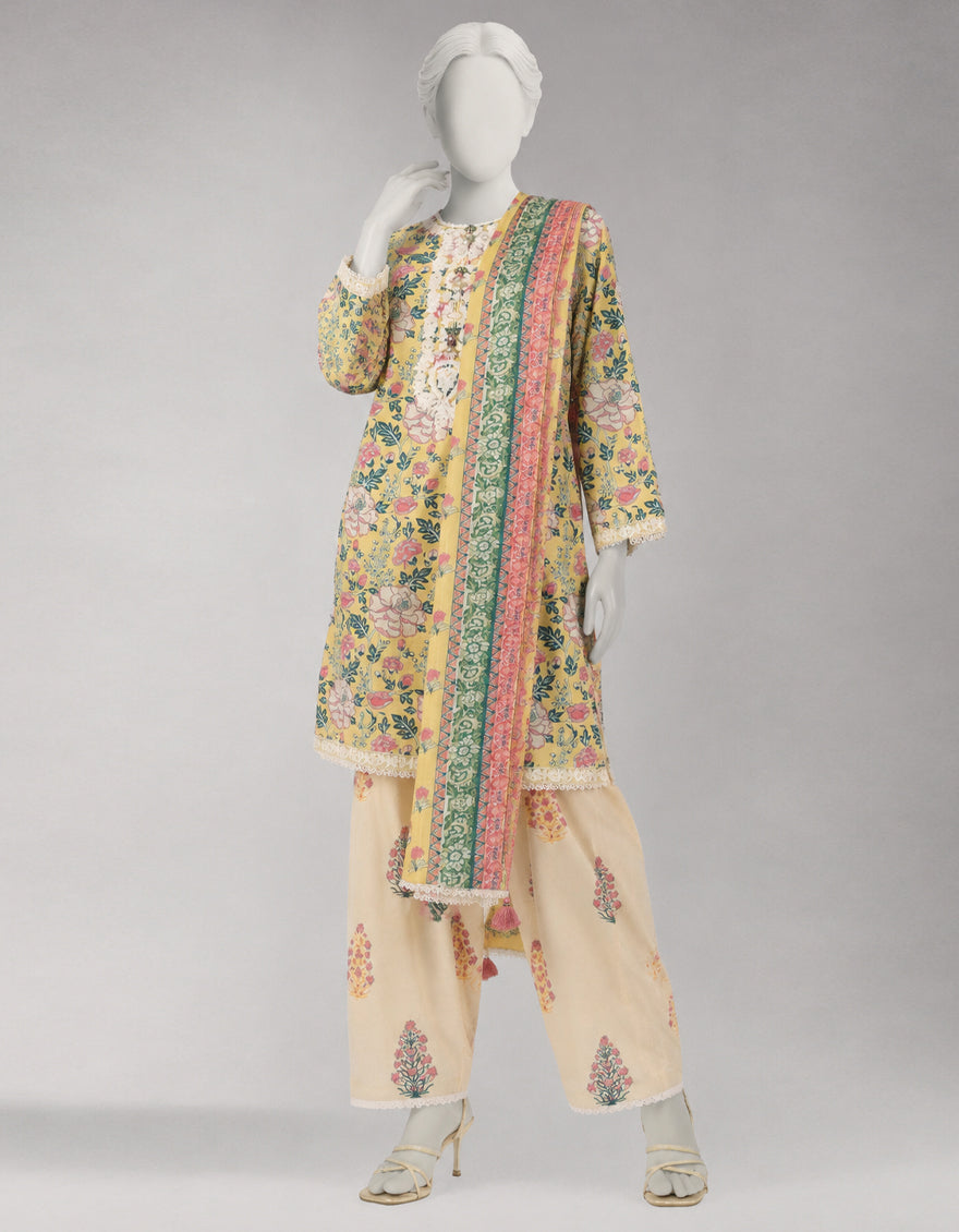 Lawn Multicolor Unstitched Suit - J. Junaid Jamshed