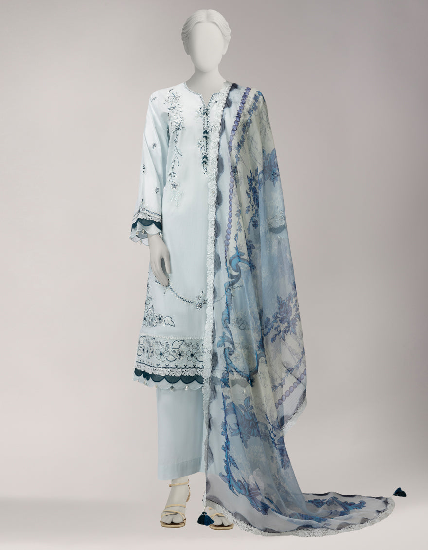 Lawn Sky Blue Unstitched Suit - J. Junaid Jamshed
