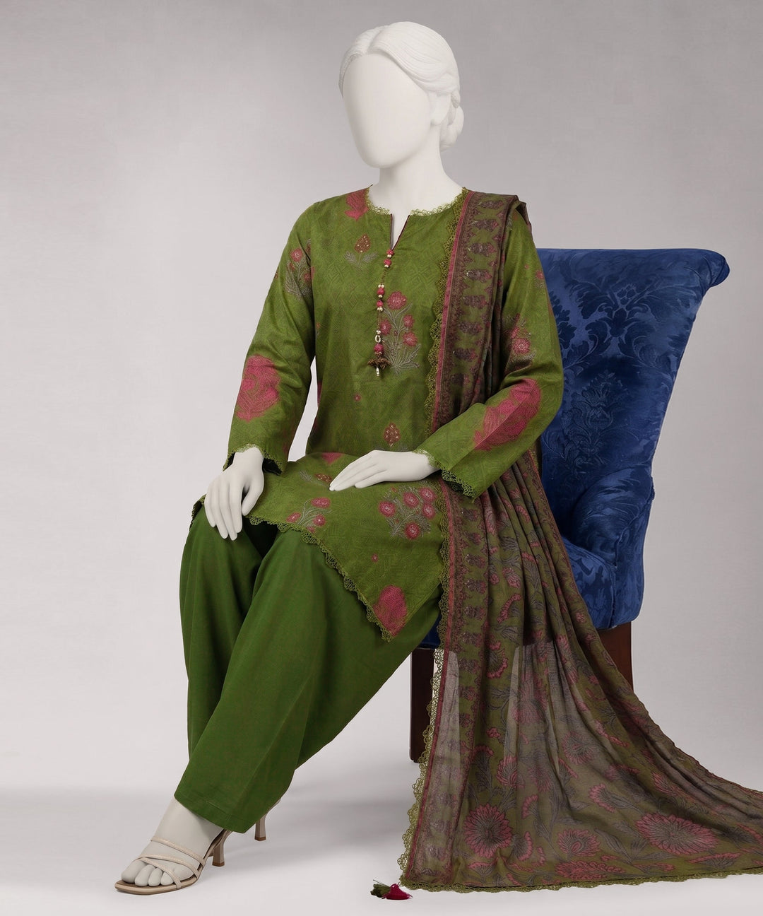 Lawn Green Unstitched Suit - J. Junaid Jamshed