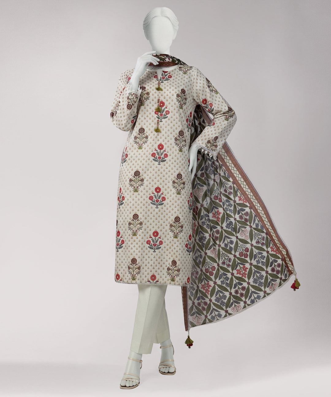 Lawn Off White Unstitched Suit - J. Junaid Jamshed