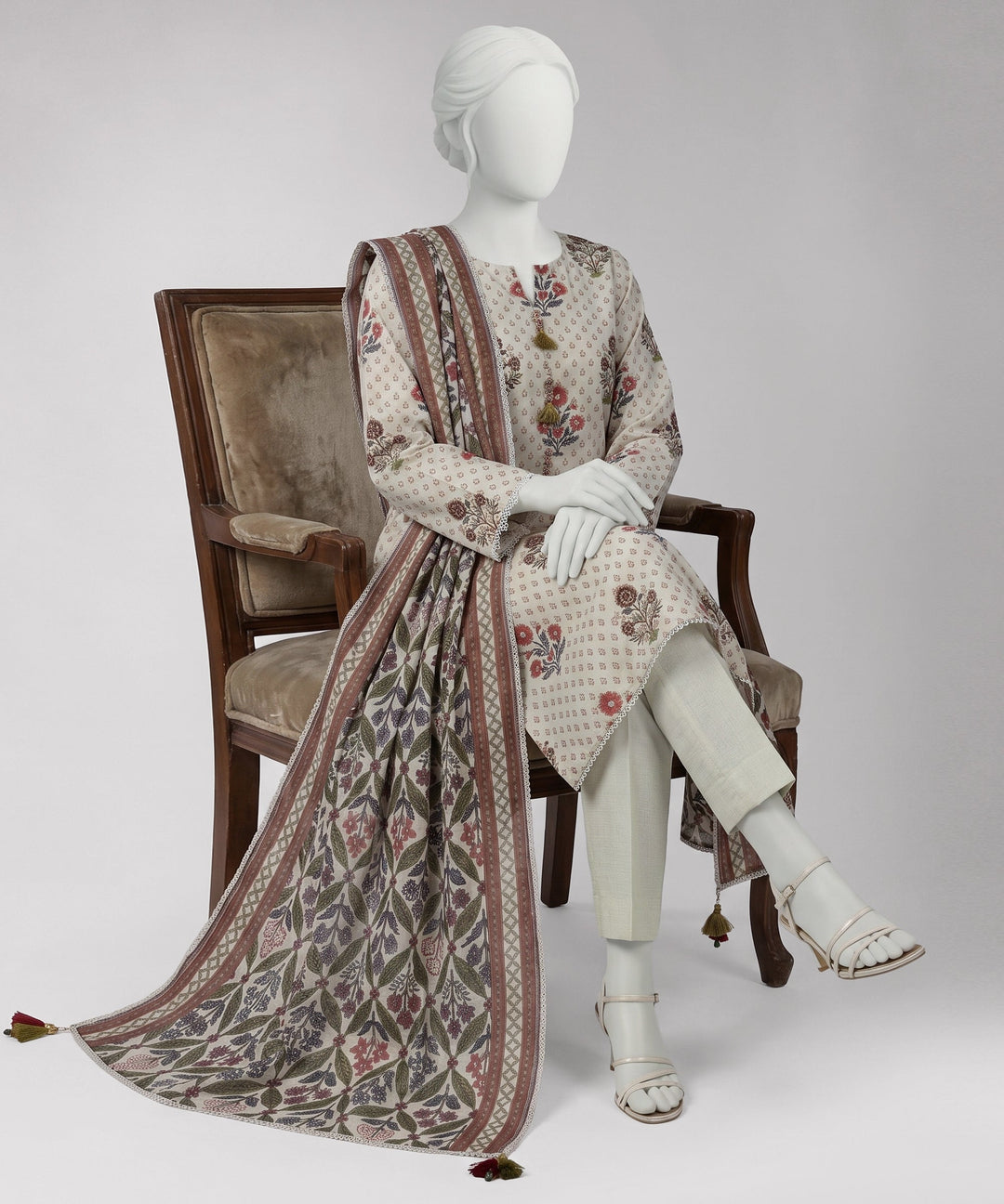 Lawn Off White Unstitched Suit - J. Junaid Jamshed