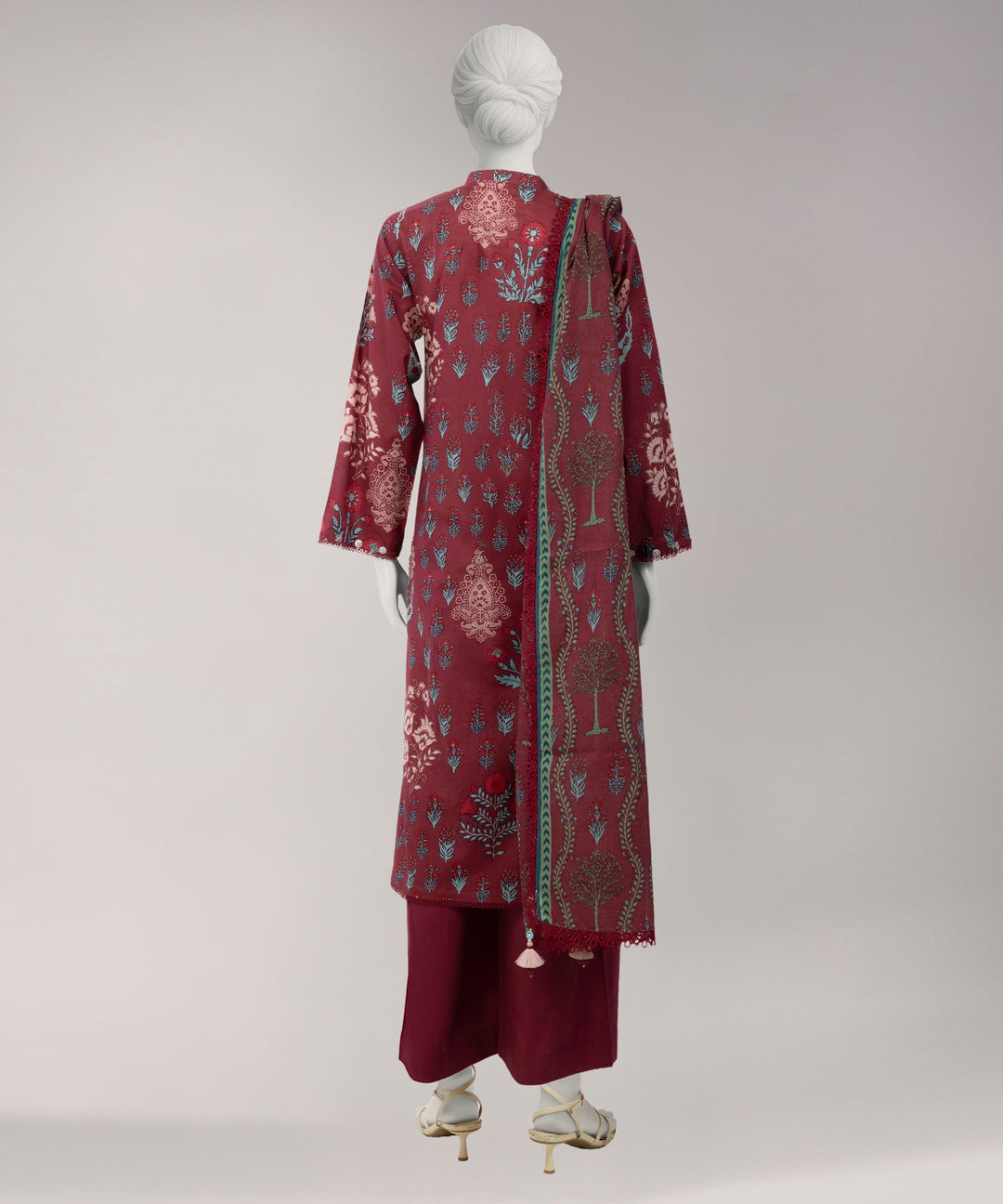 Lawn Maroon Unstitched Suit - J. Junaid Jamshed