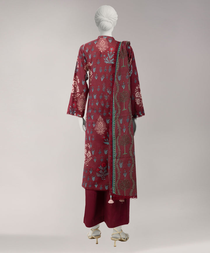 Lawn Maroon Unstitched Suit - J. Junaid Jamshed