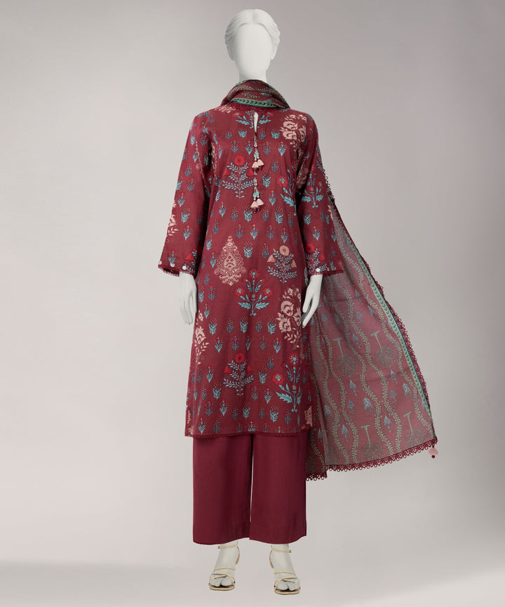 Lawn Maroon Unstitched Suit - J. Junaid Jamshed