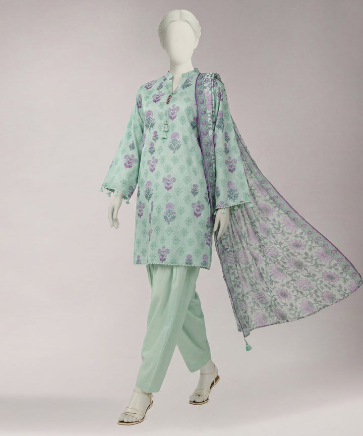 Lawn Green Unstitched Suit - J. Junaid Jamshed