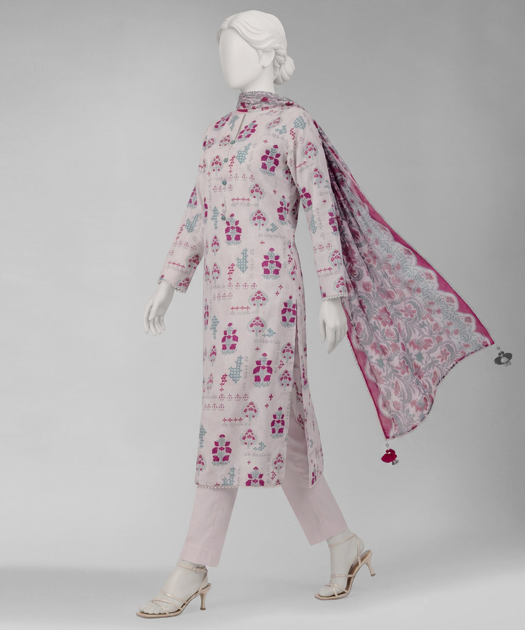 Lawn White Unstitched Suit - J. Junaid Jamshed