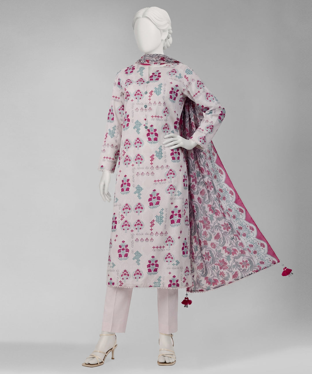 Lawn White Unstitched Suit - J. Junaid Jamshed