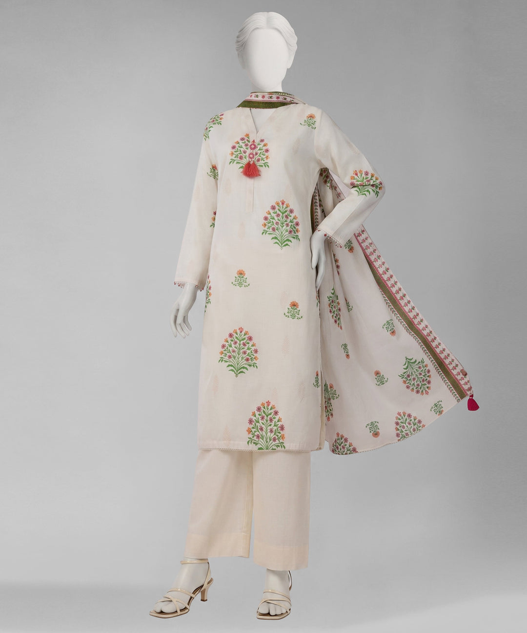 Lawn Off White Unstitched Suit - J. Junaid Jamshed