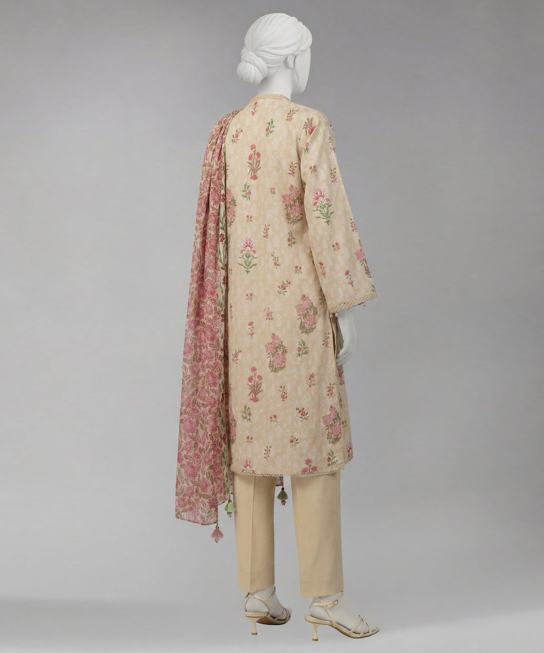 Lawn Beige Unstitched Suit - J. Junaid Jamshed