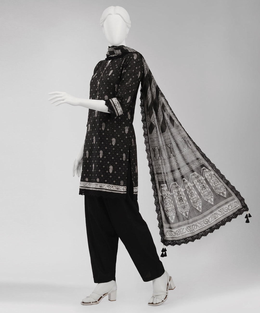 Lawn Black Unstitched Suit - J. Junaid Jamshed