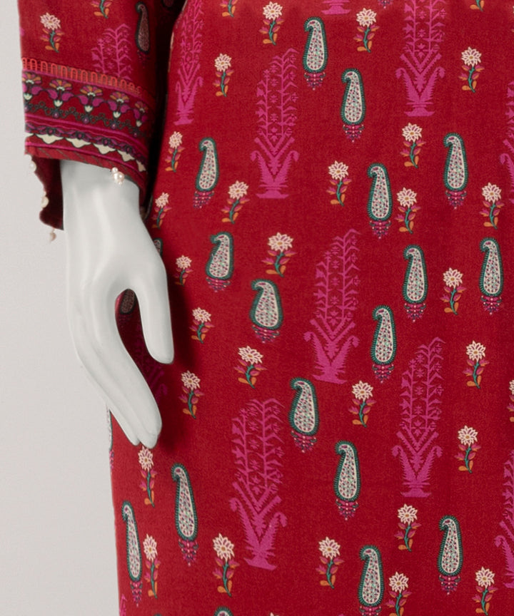 Lawn Red Unstitched Suit - J. Junaid Jamshed