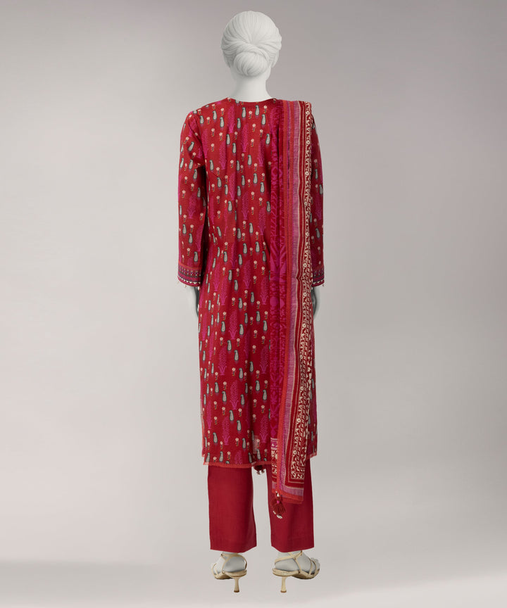 Lawn Red Unstitched Suit - J. Junaid Jamshed