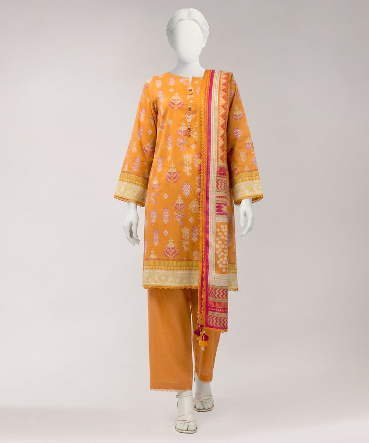 Lawn Orange Unstitched Suit - J. Junaid Jamshed