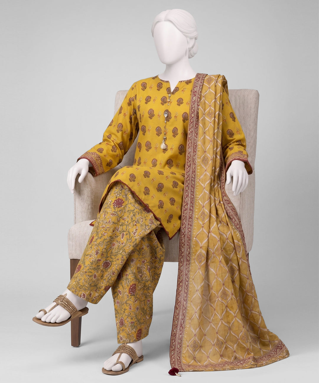 Lawn Yellow Unstitched Suit - J. Junaid Jamshed