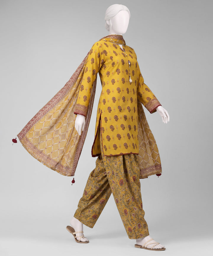 Lawn Yellow Unstitched Suit - J. Junaid Jamshed