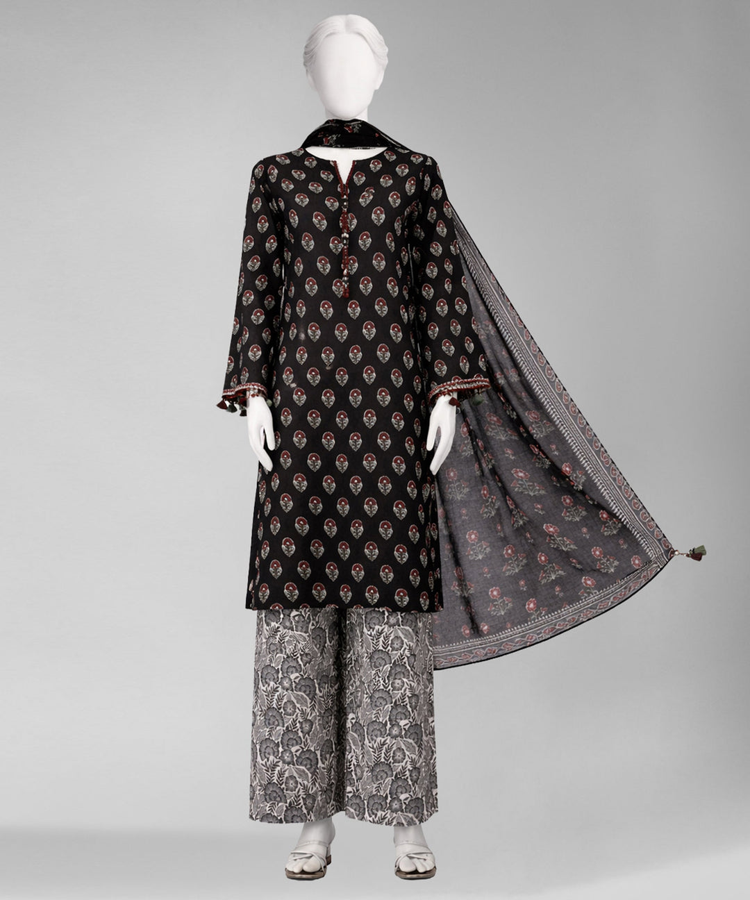 Lawn Black Unstitched Suit - J. Junaid Jamshed
