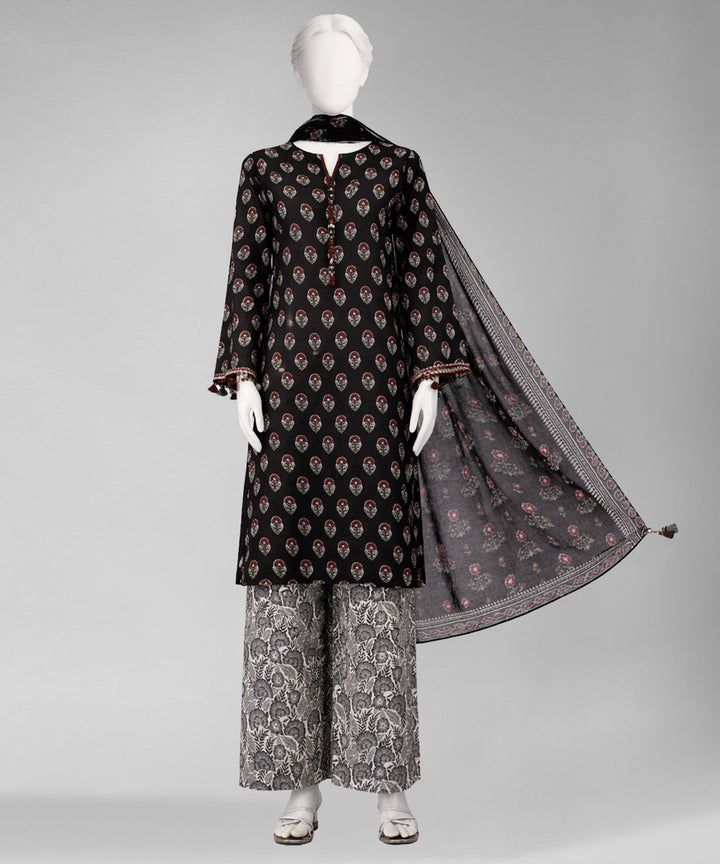 Lawn Black Unstitched Suit - J. Junaid Jamshed