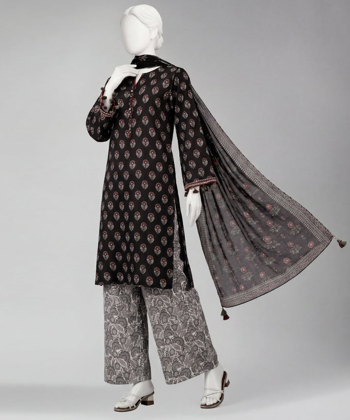 Lawn Black Unstitched Suit - J. Junaid Jamshed