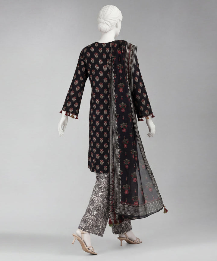 Lawn Black Unstitched Suit - J. Junaid Jamshed