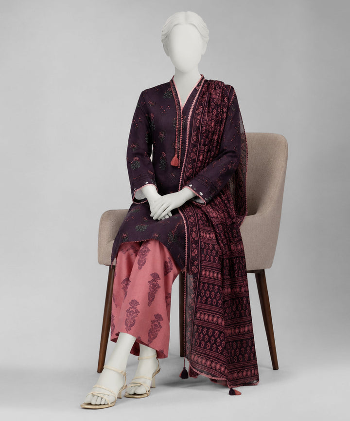 Lawn Purple Unstitched Suit - J. Junaid Jamshed