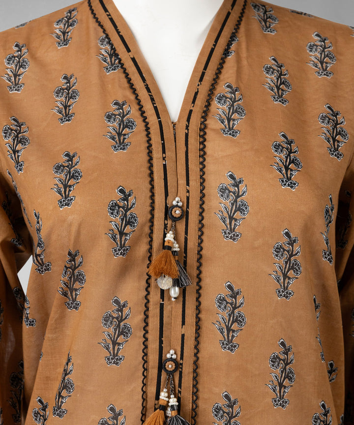 Lawn Brown Unstitched Suit - J. Junaid Jamshed