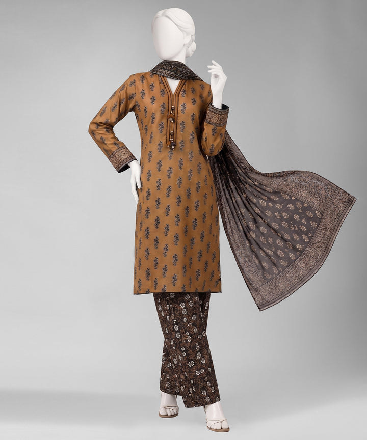 Lawn Brown Unstitched Suit - J. Junaid Jamshed