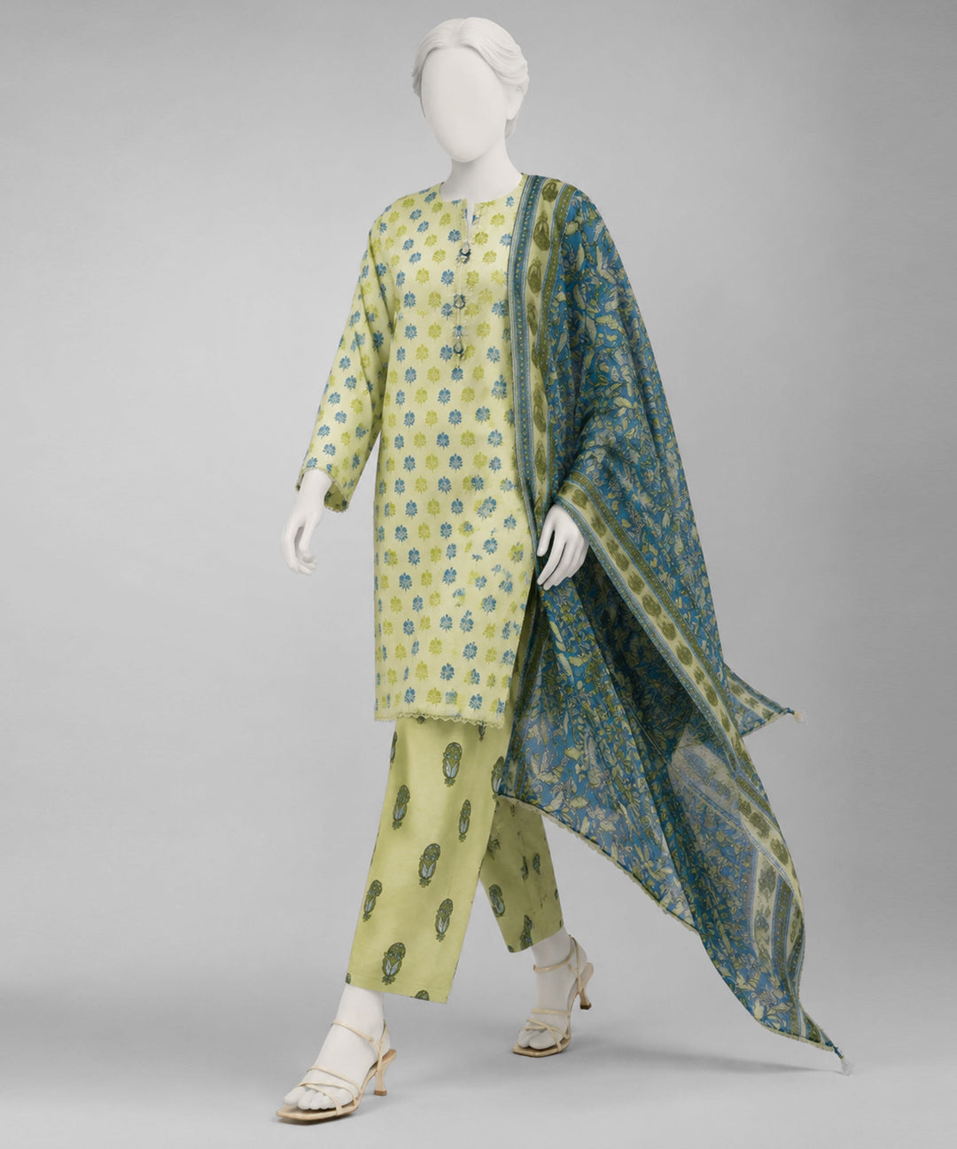 Lawn Green Unstitched Suit - J. Junaid Jamshed