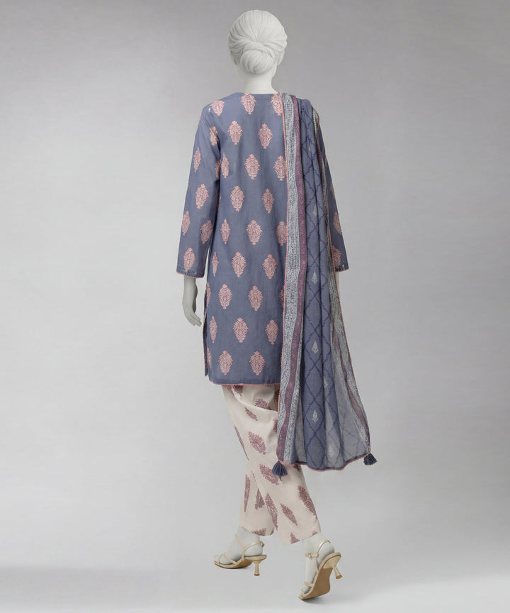 Lawn Blue Unstitched Suit - J. Junaid Jamshed