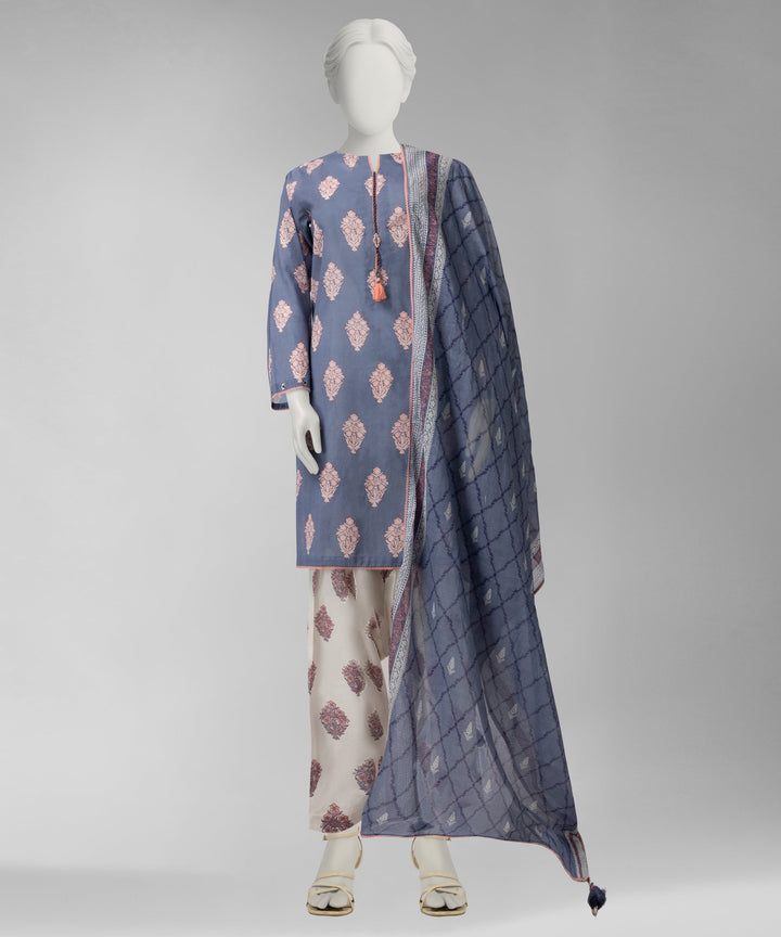 Lawn Blue Unstitched Suit - J. Junaid Jamshed