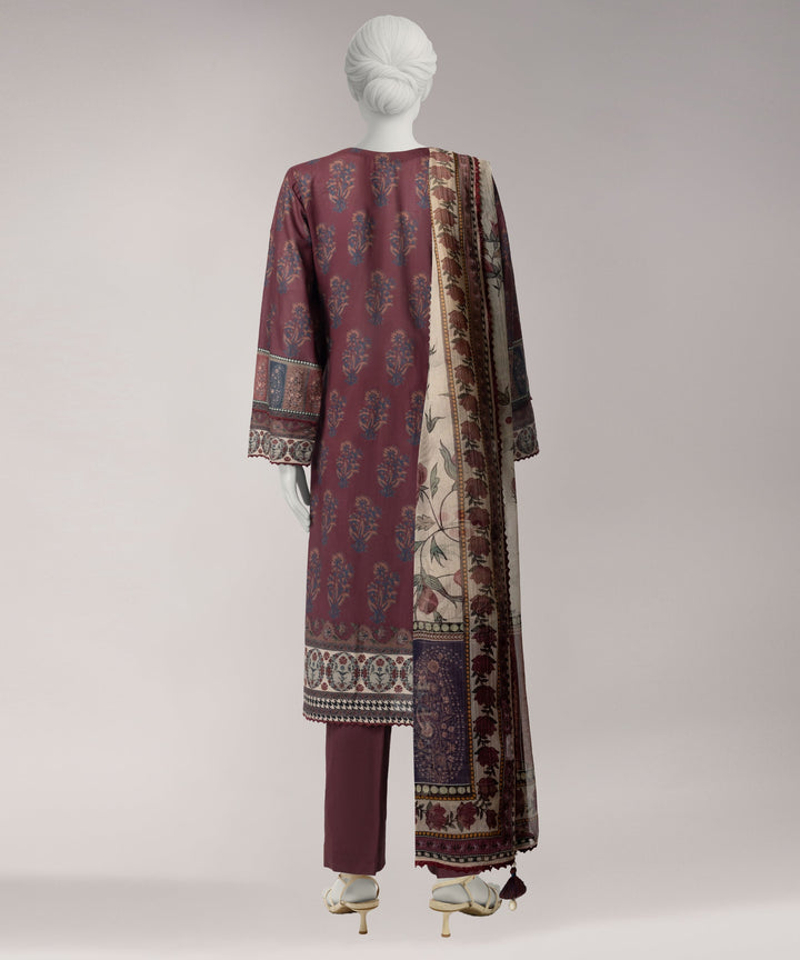 Lawn Maroon Unstitched Suit - J. Junaid Jamshed
