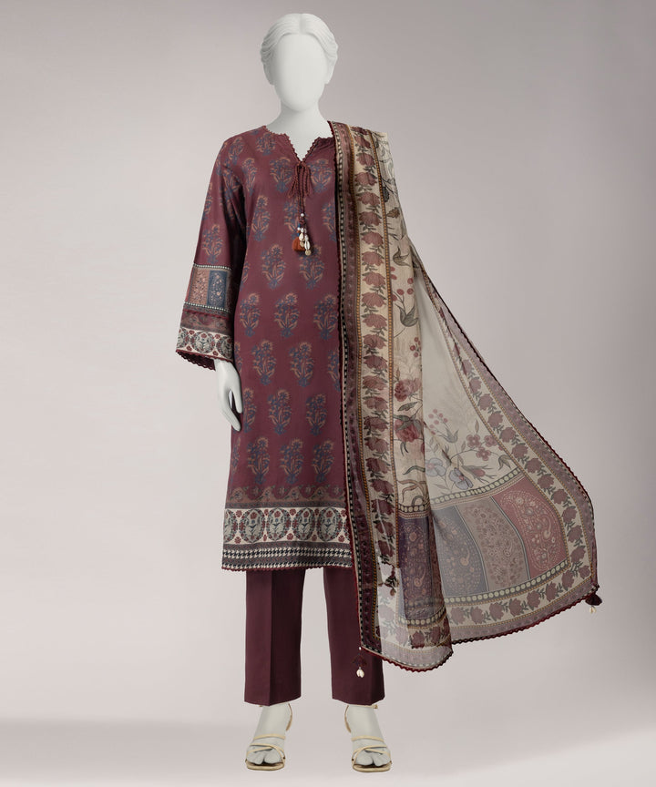 Lawn Maroon Unstitched Suit - J. Junaid Jamshed