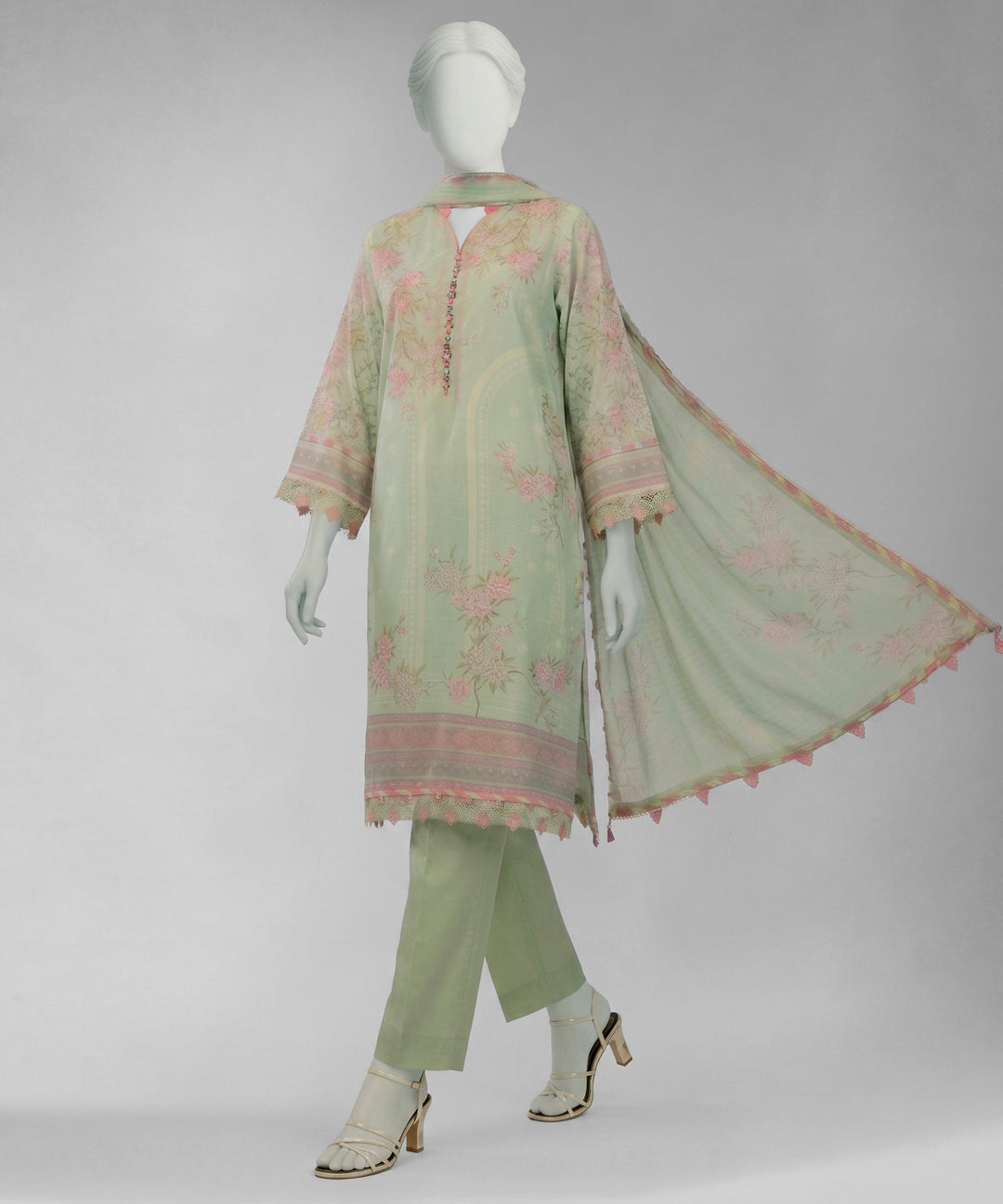 Lawn Green Unstitched Suit - J. Junaid Jamshed