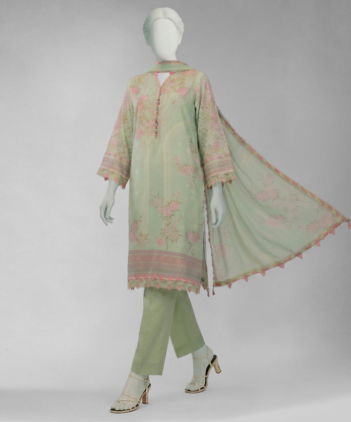 Lawn Green Unstitched Suit - J. Junaid Jamshed