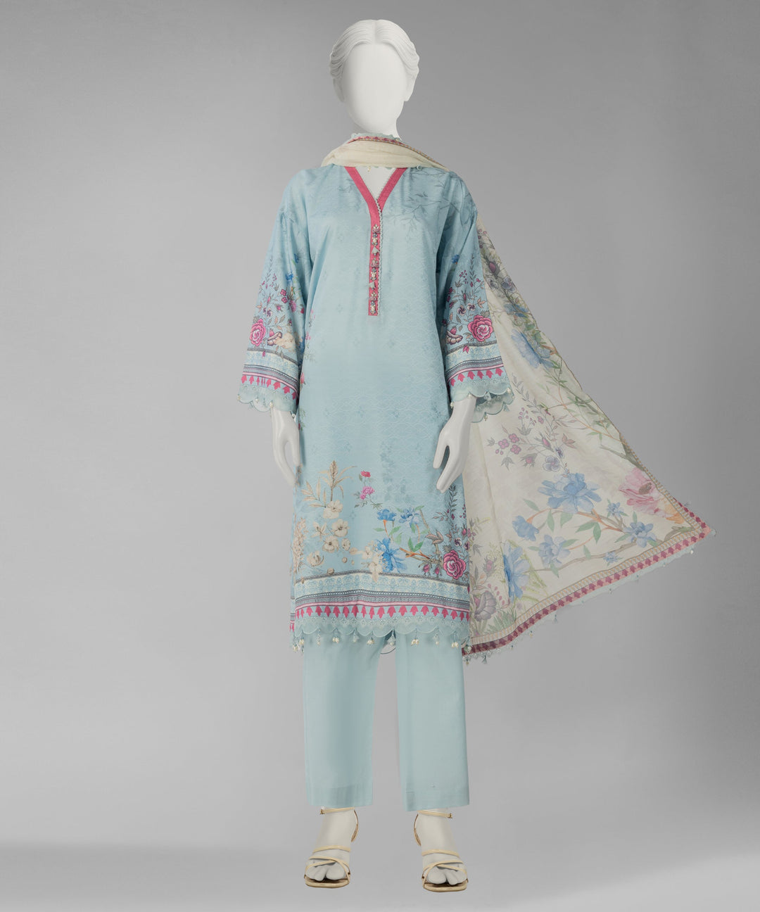 Lawn Blue Unstitched Suit - J. Junaid Jamshed