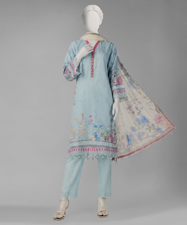 Lawn Blue Unstitched Suit - J. Junaid Jamshed
