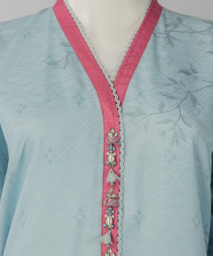 Lawn Blue Unstitched Suit - J. Junaid Jamshed