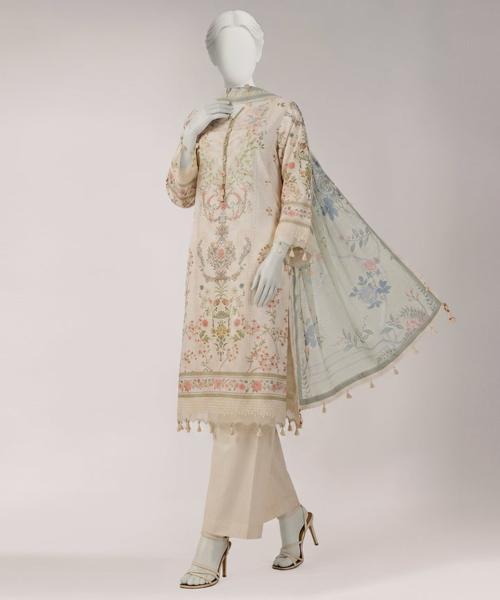 Lawn Ivory Unstitched Suit - J. Junaid Jamshed