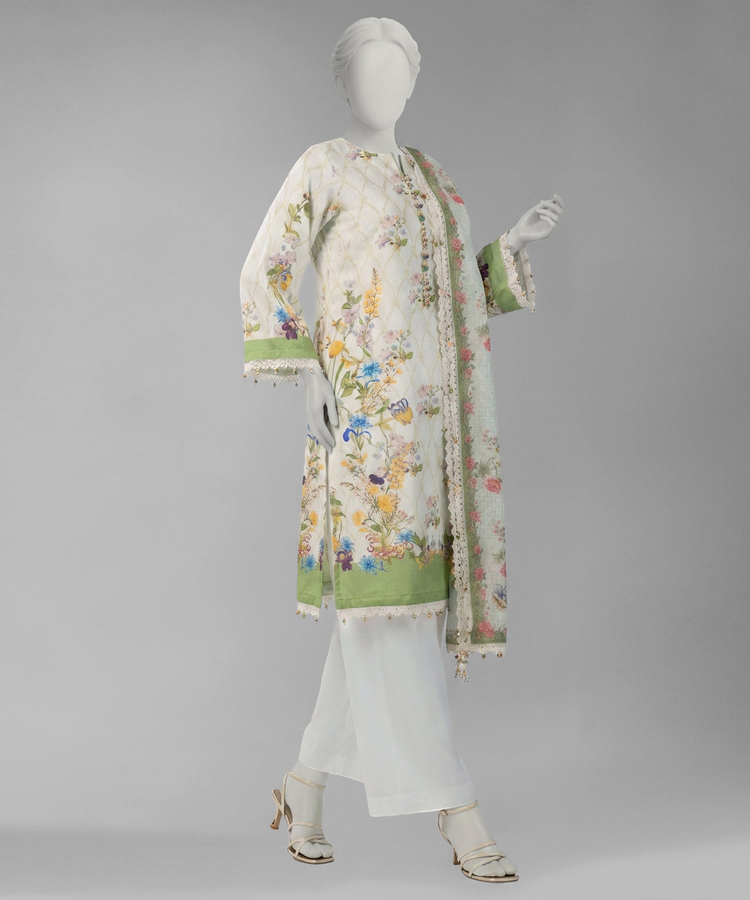 Lawn White Unstitched Suit - J. Junaid Jamshed