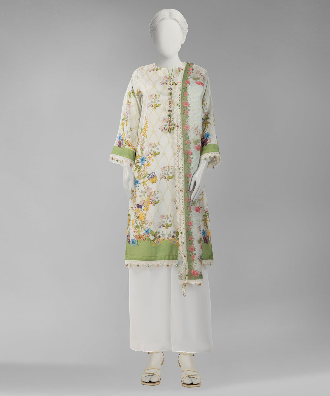 Lawn White Unstitched Suit - J. Junaid Jamshed