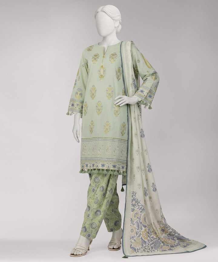 Lawn Green Unstitched Suit - J. Junaid Jamshed