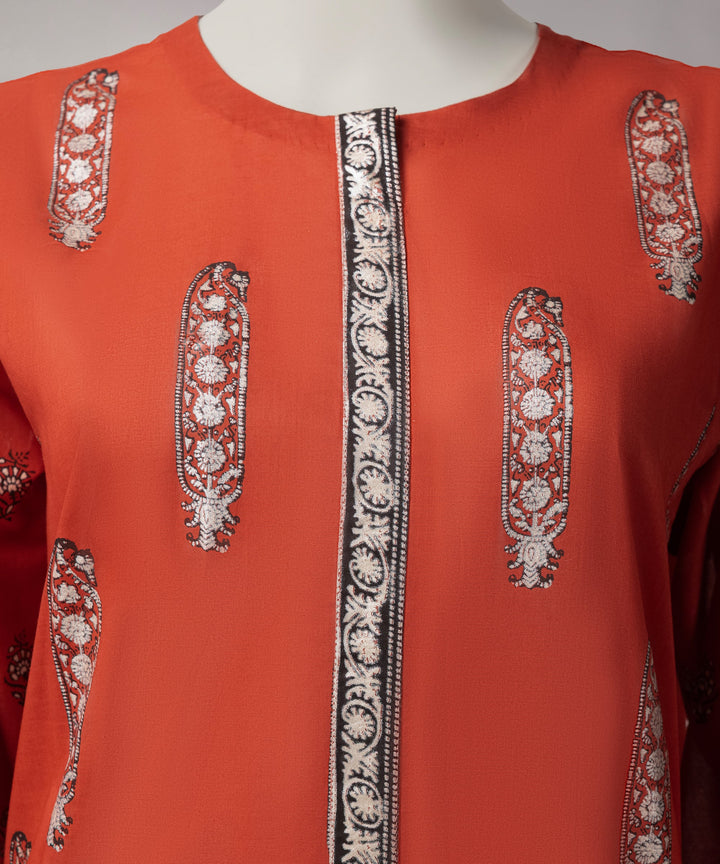 Lawn Rust Unstitched Suit - J. Junaid Jamshed